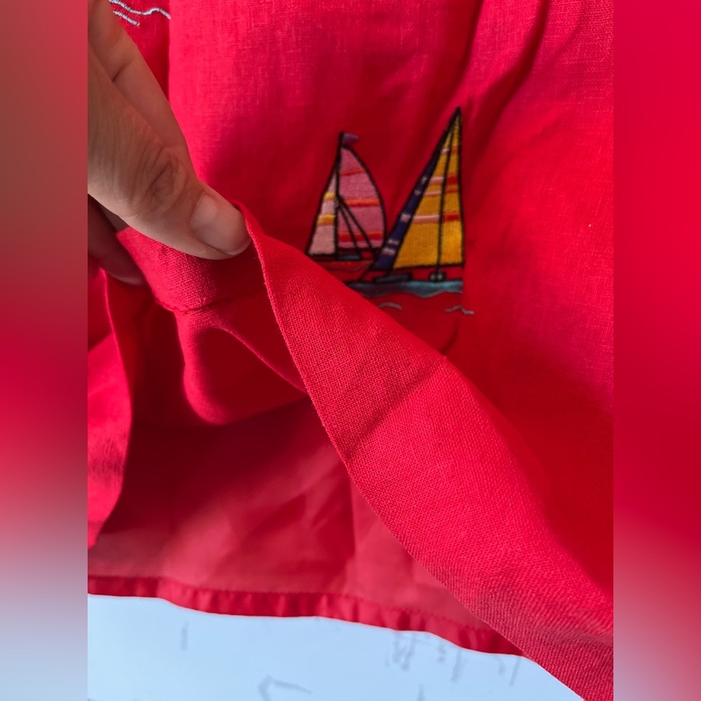 Vintage Ultra Red Sailboat Embroidered Linen Blend Sheath Dress Women’s Size 14 - Picture 14 of 14